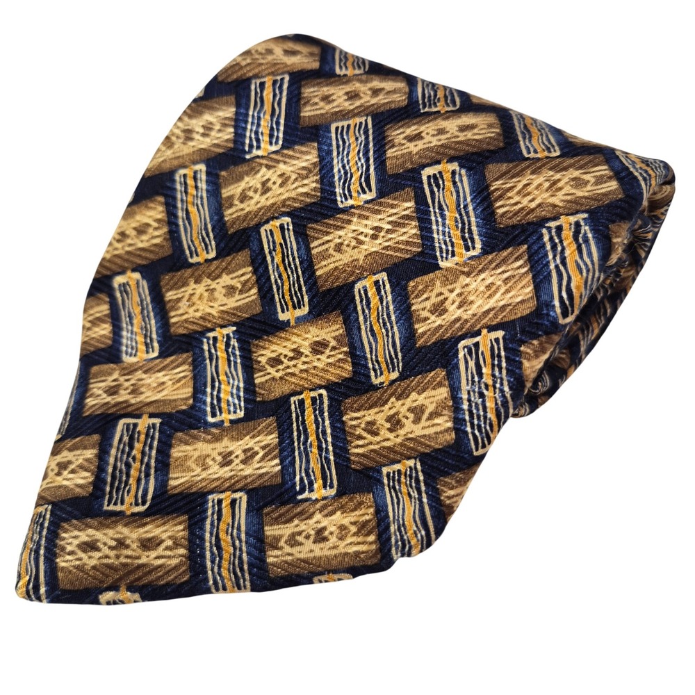 Robert Talbott Studio Tie Mens Gold Blue Geometric Silk Necktie Executive Classy